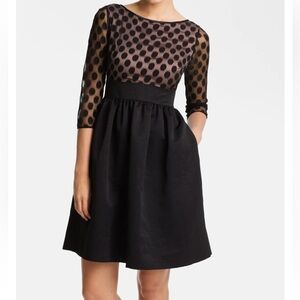 Eliza J Dot Mesh Bodice Fit & Flare Dress